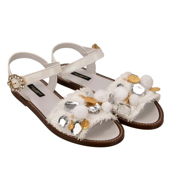 Dolce & Gabbana Shoes - Dolce & Gabbana - Crystal Madonna Raffia Sandals PORTOFINO White Gold EUR 37